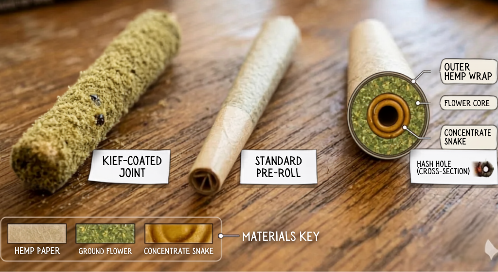 different types of infused pre-rolls side by side comparison
