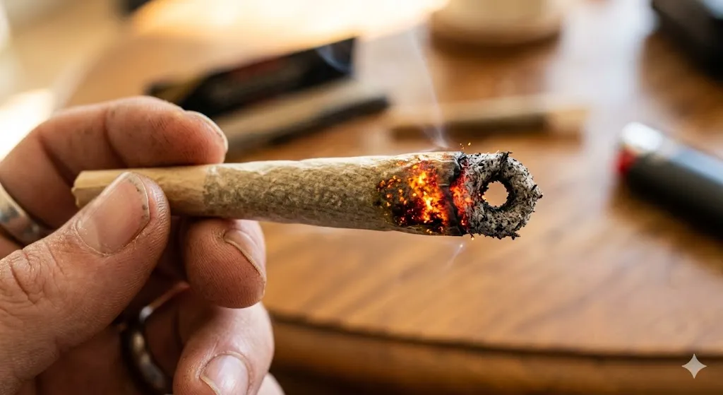 hash hole pre-roll with donut ash burn lit
